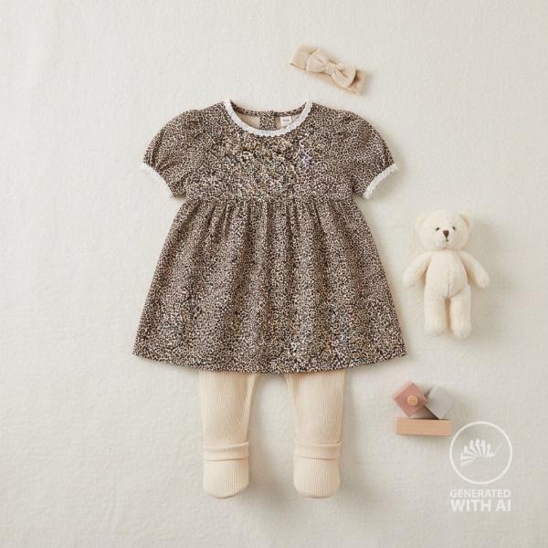 Baumwolljersey in Sand mit Leopard, Stoff in ganzer Breite
